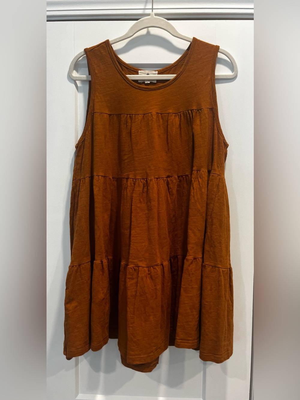 Sleeveless Tiered Tank Dress in Rust